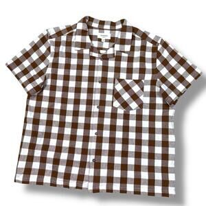 Hudson North Short Sleeve Shirt Brown White Buffalo Plaid Button Up Sz XL Relax